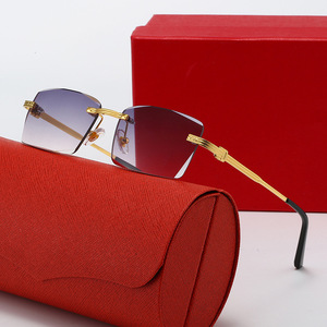 Nouvelles lunettes de soleil carrées sans monture à bords coupés pour femmes, tendance mode européenne et américaine, look haut de gamme, verres correcteurs - Product Image 2