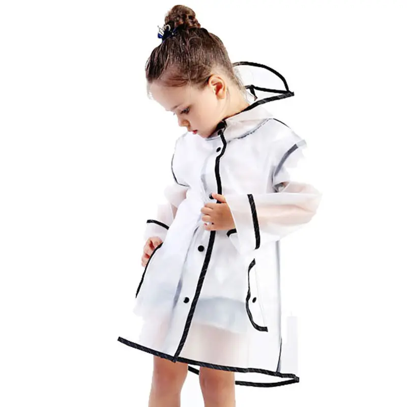 Portátil Reutilizável Impermeável Claro Transparente Crianças Rain Poncho Kids Hooded Raincoat para Meninos e Meninas
