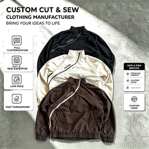 Blouson coupe-vent en nylon à fermeture éclair diagonale pour homme, style streetwear oversize, avec logo brodé personnalisé, coupe et couture sur mesure - Product Image 1