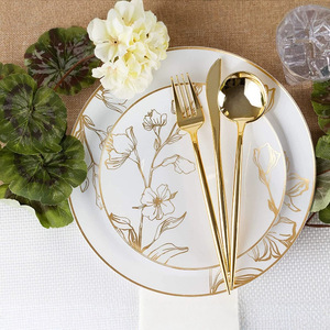 <span class=keywords><strong>Assiette</strong></span> ronde blanche avec bordure dorée, estampage à chaud, style moderne minimaliste, en <span class=keywords><strong>plastique</strong></span> rigide, vaisselle jetable de Noël, tailles assorties - Product Image 4