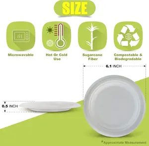 Plato de papel ecológico, vajilla desechable biodegradable redonda, bagazo, platos de caña de azúcar para cena, paquete de 100 Uds.