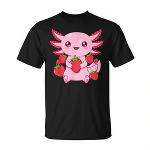 Camiseta Axolotl Strawberries, diseño de animales lindos en color rosa, unisex, para adultos, cuello redondo, manga corta, impresión digital - Product Image 2