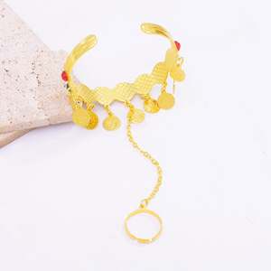 Bracciale di pietre preziose colorate con anello alla moda in lega con ciondolo a forma di moneta-Set di <span class=keywords><strong>gioielli</strong></span> medio-orientali in arabia da donna - Product Image 4