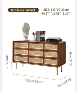 Buffet moderne en bois massif et rotin à 6 tiroirs, <span class=keywords><strong>commode</strong></span> double en osier tressé style bohème chic pour rangement chambre/salon, meuble TV - Product Image 6