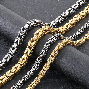 Collier byzantin en acier inoxydable plaqué sous vide, chaîne à maillons plats, bijoux de mode européens et américains pour hommes - Product Image 1