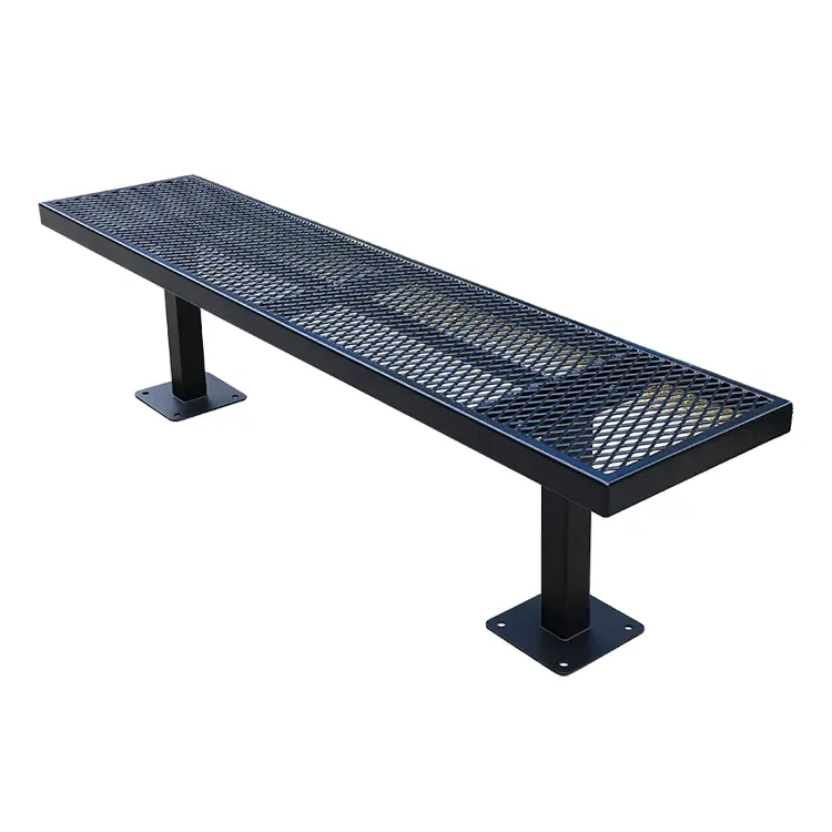 Asiento de banco sin respaldo de acero revestido termoplástico para exteriores, Banco de metal expandido para parque exterior, Banco de hierro para jardín público