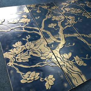 Décoration murale en cuir 3D avec motif floral en relief, 4 pièces/ensemble, décoration murale en cuir - Product Image 1