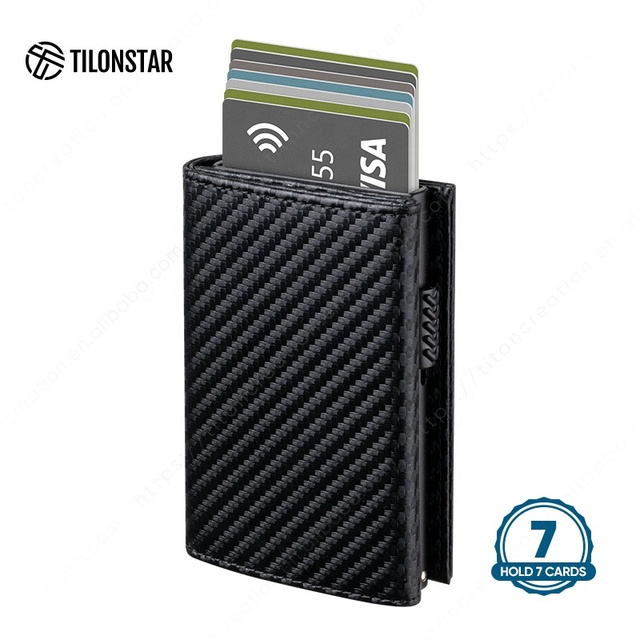 TILONSTAR Contact Us Discount Card Case Leather Pop up Wallet Rfid Blocking Wallet Credit Card Holder Aluminum Wallet