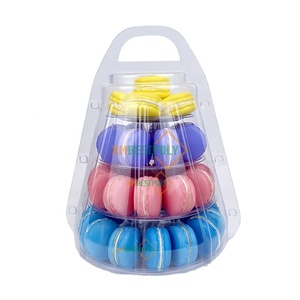 卸売4段マカロンタワー スタンド 透明プラスチック製デザートビスケットディスプレイラック キャリーボックス付き - Product Image 1