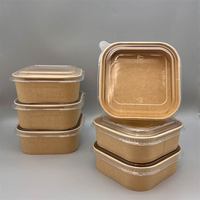 Bol rond carré jetable en papier avec impression personnalisée et logo Bol pour salade en papier kraft avec couvercle en PP PET