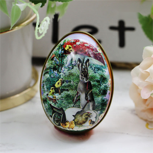 กล่องเหล็กทรงไข่อีสเตอร์ DAMAI สำหรับใส่ขนม ช็อกโกแลต กล่องดีบุกพร้อมตุ๊กตากระต่ายครอบครัว ตกแต่งด้วยไข่อีสเตอร์หลากสีสัน - Product Image 3