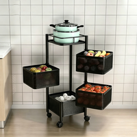 Chariot de cuisine carré en métal, panier rotatif pour fruits et légumes, organisateur mobile, chariot de rangement multi-tiroirs