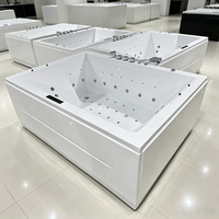 Baignoire Jacuzzi rectangulaire moderne à double hydromassage pour 2 personnes, 3 parois, 6 jets, en acrylique écologique
