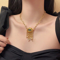 Ensemble de 3 pièces de bijoux vintage 'Yeux du Diable' : Collier à franges de perles, Boucles d'oreilles et Bague, Bijoux de mode pour femme, Cadeau, Conjunto De Joyas