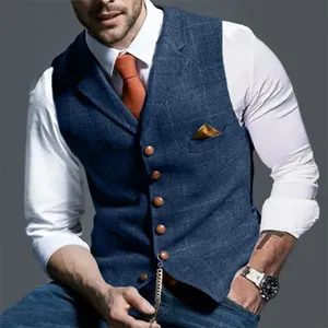Gilets de <span class=keywords><strong>Costume</strong></span> <span class=keywords><strong>Sans</strong></span> Manches Hommes Coupe Ajustée Décontractés à Carreaux en Polyester Respirant avec Boutons Décoratifs Printemps Automne - Product Image 4