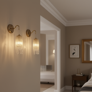 Apliques de Pared de Cristal en Cascada con Marco de Hierro Dorado, Portalámparas E12, Iluminación para Sala de Estar, Dormitorio y Pasillo - Product Image 2