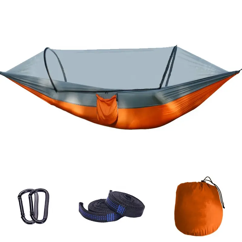 Custom Logo Camping Nylon Hammock with Mosquito Netting High Strength Parachute Fabric Hanging Bed Hunting Sleeping Swing