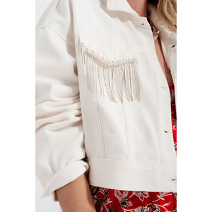 Veste en jean avec franges en diamant blanc - Product Image 4