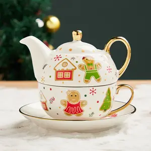 Set da tè placcato oro tazza e piattino in ceramica natalizia che vendono logo personalizzato regalo di natale speciale