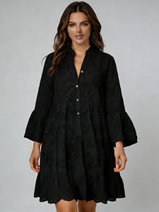 Customization Women's <b>Black</b> <b>lace</b> Eyelet Embroidery Tunic <b>Dress</b> <b>Long</b> <b>Sleeve</b> Loose Cover Up for Beach Vacation for lady - Product Image 5