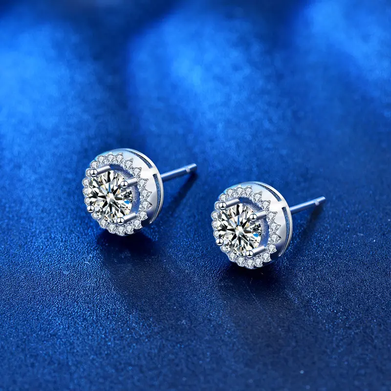 Korea simple 925 silver stud girls sweet fashion round Moismulberry stone earrings round face slimming earrings