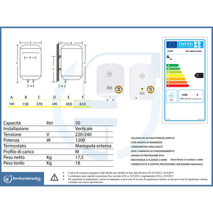 Scaldabagno Elettrico Verticale Aton 50lt in Acciaio Inox per Uso Domestico, Auto, Camper, Esterno, Spina USA, 5 Anni di Garanzia - Product Image 2