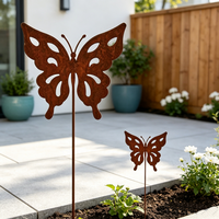 Lot de 2 silhouettes de papillons en fer rouillé, décorations de jardin en métal, art de jardin, décoration extérieure