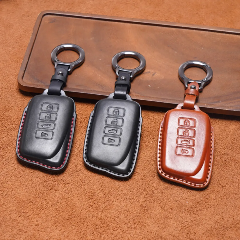 غطاء مفتاح السيارة SweetPig من مادة جلد البقر الأصلي مع سلسلة مفاتيح لسيارة لكزس ملحقات غلاف مفاتيح السيارة