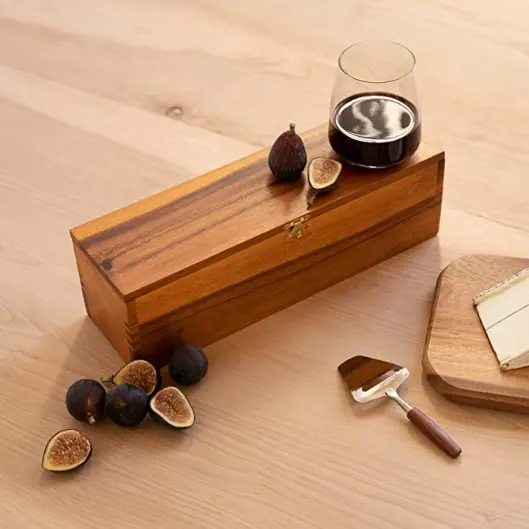 Scatola per vino in legno di Acacia per un regalo perfetto e una grande impressione, scatola per vino in legno massello con coperchio a cerniera, confezione regalo in legno per vino