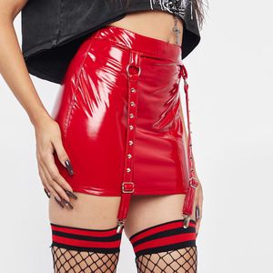 Hot Ladies PU Leather Buckle <strong>Wrap</strong> <strong>Skirt</strong> Hollow Out Faux Leather <strong>Skirt</strong> - Product Image 1