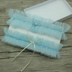 Ensemble de jarretière de mariée en tulle fait à la main avec embellissement de perles porte-jarretelles de mariage en gros - Product Image 3