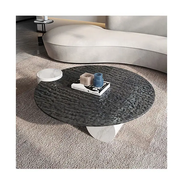 Hot melt tempered water pattern glazed round glass countertop coffee table
