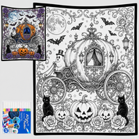 Couverture à colorier DIY Halloween mignonne pour enfants, tapisserie fantôme citrouille à gribouiller avec marqueurs acryliques, décoration de chambre Kawaii effrayante, cadeau de fête