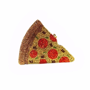 Bolso de Noche de Lujo para Mujer con Diseño de Pizza, Brillante con Pedrería, Cartera de Mano con Cadena Desmontable para Festivales, Halloween, Navidad - Product Image 1