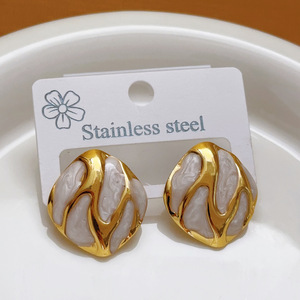 Fashionable Irregular 18k Gold Plated Stainless Steel Oval Oil-drop <b>Earrings</b> Colorful Geometric Jewelry for Women - Product Image 5