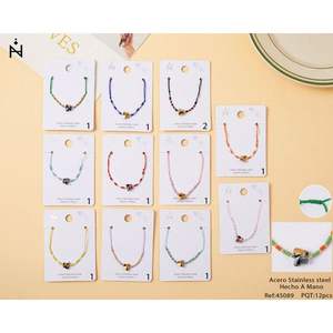 Pulsera de Cuentas y Cristal con Mariposas, Acero Inoxidable, Joyería Hecha a Mano, Set de 12 Piezas - Product Image 1