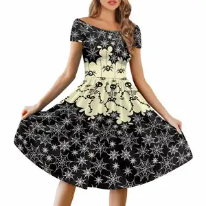 Trending Products Off Shoulder Short Sleeve Dress Special Design Pictures and Text Become Glare Superstar in Halloween Night