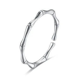 Minimalist Unique 925 Sterling Silver Jewelry Rhodium Plated Open Adjustable Finger Ring For Women Lady Gioielli Argento
