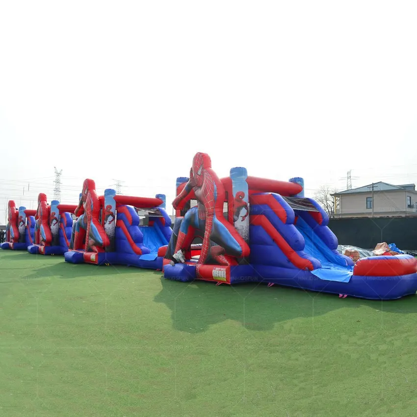 Commercial spider man inflatable castle with pool jumping bounce bouncy water slide spiderman inflatable bouncer house for kids