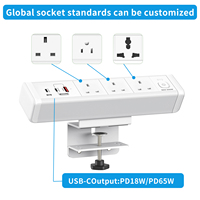 Stop Kontak Meja Kerja UK dengan Penjepit, 2 Port USB-C 20W, 3 Stop Kontak AC, Bahan Aluminium Alloy, Pengisian Cepat & Pintar, Stasiun Pengisian Daya untuk Meja Kantor
