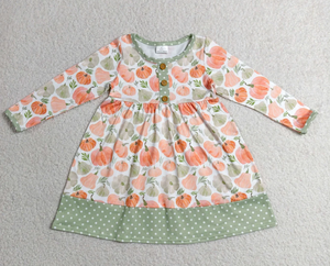 Robe longue à manches longues pour petite fille, collection automne, longueur genou, ensemble robe de fête à motif citrouille pour bébé fille - Product Image 2