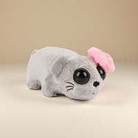 Peluche Hamster Triste 15cm, Adorable Animal en Peluche Mélancolique, Forme de Pain Gris, Grands Yeux Brillants, Nœud Rose, Cadeau, Vente en Gros
