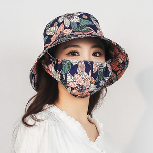 Bucket Hat With Face Mask Integrated Sun Protection Summer Cotton Breathable Women's Outdoor Fishing Hat - Product Image 4
