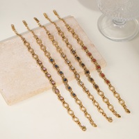 Bracelet Bohème Superposable en Acier Inoxydable Plaqué Or 18K, Maillons Ovales Incrustés de Zircons Multicolores, Bijou Empilable pour Femme
