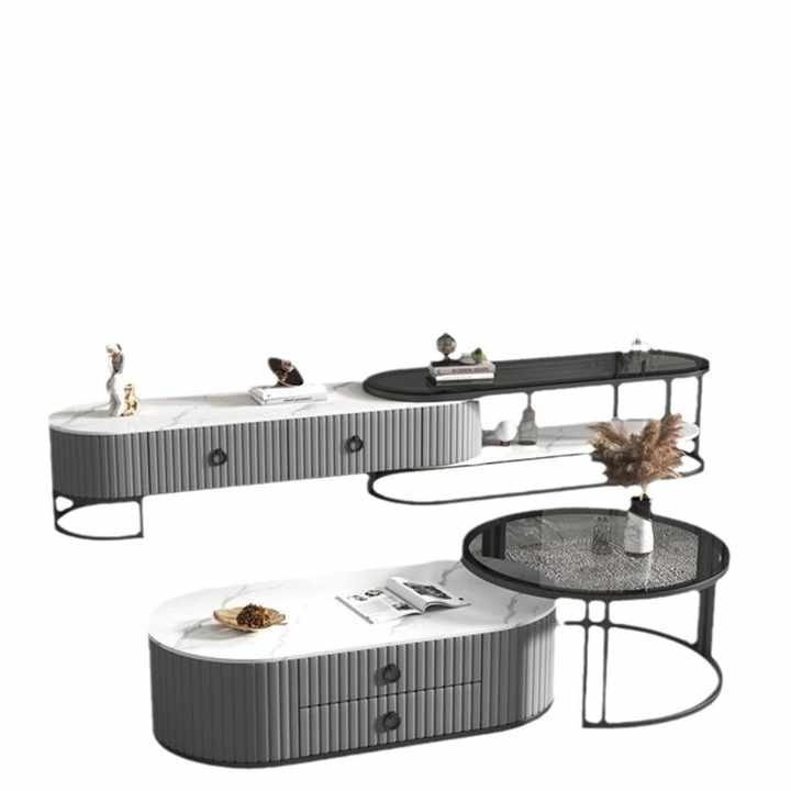 Modern Simple Luxury Rock Plate Tea Table Wooden TV Glass