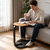 HEMUSHENG Table d'appoint moderne en fer forgé, sur pied, pour balcon, salon ou chevet, avec rangement