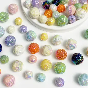 Couleur unie UV DIY acrylique fleur boule perles en vrac 12mm 16mm vente en gros Bracelet trou droit entretoise perles pour la fabrication de bijoux