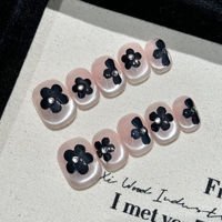 Vente en gros de 10 pièces de faux ongles faits à la main de style français, forme amande moyenne, naturels, pré-conçus, personnalisables, pour salon de manucure