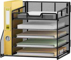 5-Tier Metal Mesh Desk Organizer with 1 <b>File</b> Holder & 7 Flexible Dividers Customized Logo Black for Office & Home - Product Image 2