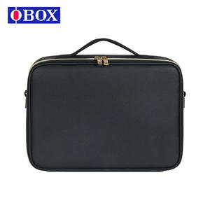 Bolsa de maquillaje de viaje de 15 pulgadas, color negro clásico con espejo para mujer, almacenamiento en el hogar, estuche cosmético de color sólido con asa suave - Product Image 2